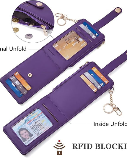 POIUGOYA Slim Wallet for Women,RFID Blocking Bifold Credit Card Holder with Zipper Coin Pocket,ID Window,Keychain