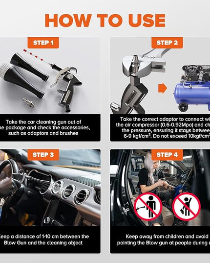 Tornado Car Cleaning Gun Interior Dryer Air Blow Gun, Automotive Tool Car Detailing Supplies High Pressure Air Gun, Car Detailing Cleaner Kit for Car Quickly Blasts Dirt and Dust Works with Air Silver