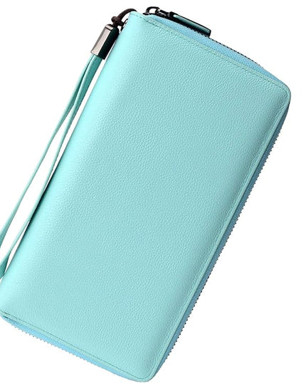 Bveyzi Women RFID Blocking Wallet Leather Zip Around Phone Clutch Large Capacity Ladies Travel Purse Wristlet | RFID Blocking, Zip Around, Large Capacity
