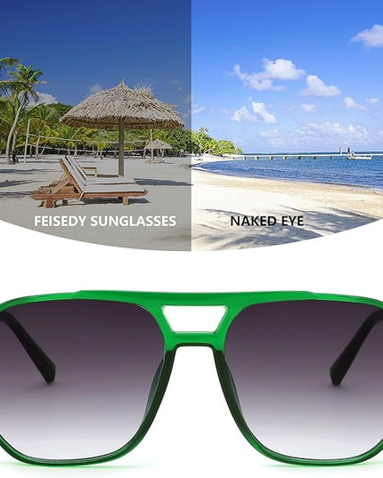 FEISEDY Retro Square Aviator Sunglasses Women Men 70s Vintage Trendy Plastic Frame Sun Glasses B2835