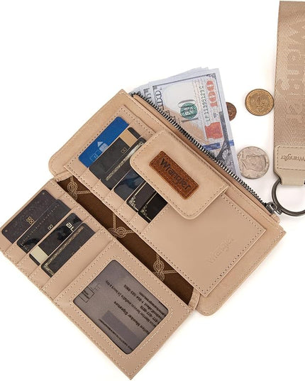 X Wrangler Minimalist Wristlet with Wallet Large Clutch Wallet Women Rfid Card Cases & Money Organizers with Coin Purse and Smooth Zipper