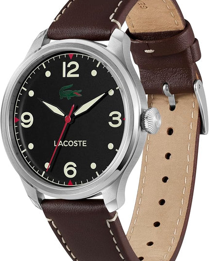 Lacoste Lisbon Men’s Quartz Watch - Three-Hand Sunray Dial with Stick Indexes, Polished Case, Crocodile Logo - Modern, Classic Timepiece - Gift for Him 42mm
