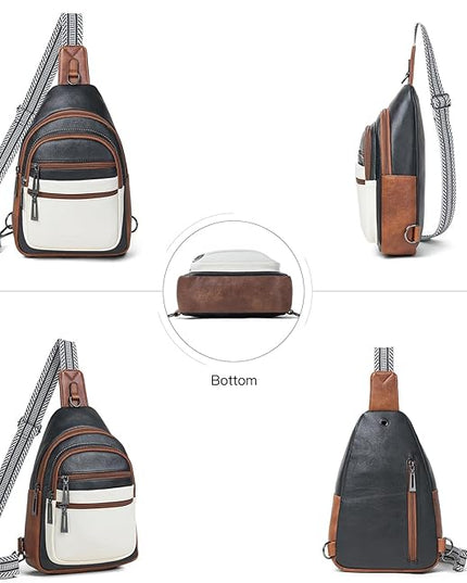 Sling Bag for Women Crossbody Bag Fanny Pack Cross Body Sling Purse Vegan Leather Trendy Travel Purse Black/White/Brown