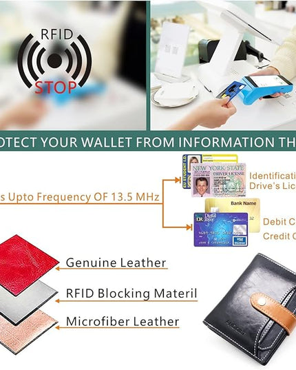 ANDOILT Wallets for Women Genuine Leather Small Bifold Wallet RFID Blocking Card Case Purse with ID Window Coin Pocket | Small, RFID Blocking, Card Case, Purse, with ID Window, Coin Pocket