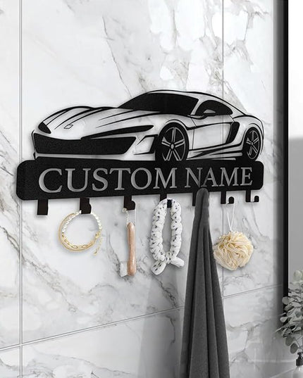 Dyoart Personalized Key Holder Wall Mount - Custom Key Rack Wall Mount with Hooks, Metal Key Rack Organizer, Car Design Key Hanger, Coat Rack, Wall Mounted Decor for Entryway, Front Door, Office