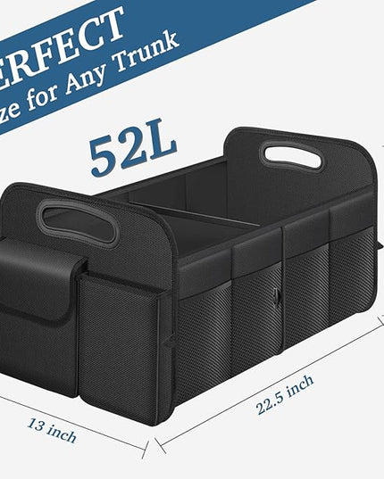 Trunk Organizer, Collapsible Waterproof car Trunk Organizer for SUVs & Sedans, Car Storage Organizers with Reinforced Handles, Car Accessories for Women and Men, 2 Compartments, 52L, Black