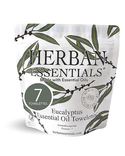 Herban Essentials - Eucalyptus Wipes & Towelettes - Essential Oil Wipes for Hands & Body - Travel Size Essentials and Toiletries - Natural, Individually Wrapped, Disposable & Moist Refresh (7 count)