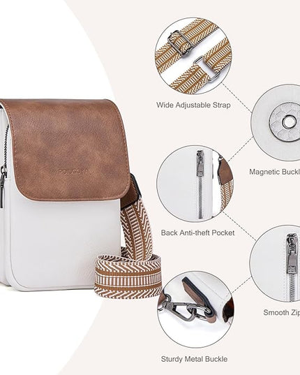 POIUGOYA Small Crossbody Bags for Women Trendy,Leather Triple Compartment Cell Phone Crossbody Wallet Purses with Card Slots