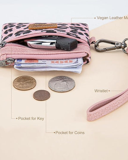 Montana West Wrangler Small Wallet for Women Leopard Print Wristlet Wallets Mini Change Pouch Pink