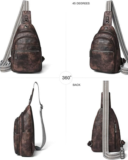 Sling Bag For Women Faux Leather Small Casual Daypack Backpack Fanny Pack Crossbody Chest Bags Purse
