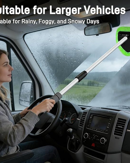 XINDELL 29-inch Windshield Cleaner Tool – Car Interior Window Cleaning Kit with Extended Long Handle & 4 Microfiber Pads, Auto Wiper Windshield Brush for Car, Trucks, SUVs, RVs & Home