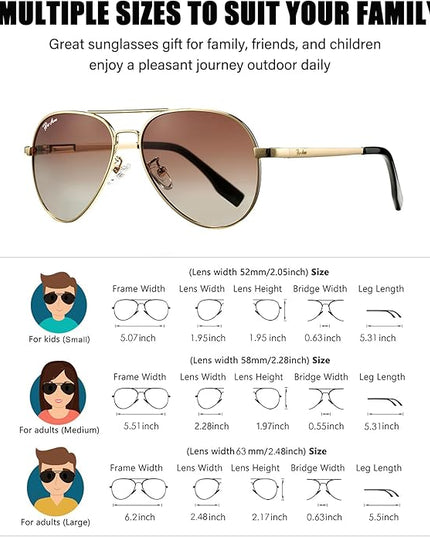 Pro Acme Classic Polarized Aviator Sunglasses 100% UV Protection, 52mm 58mm 63mm