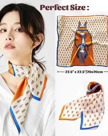kcctoo 27.5" Mulberry Silk Feeling Head Scarf Women's Fashion Square Neck Satin Scarfs for Bag Hair Scarves Gift