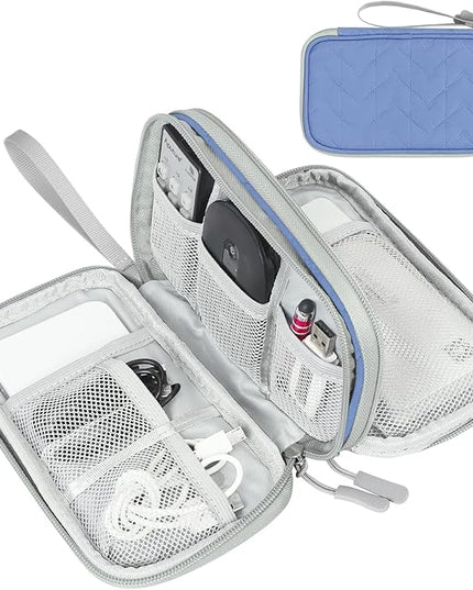 FYY Travel Cable Organizer Pouch Electronic Accessories Carry Case Portable Waterproof Double Layers All-in-One Storage Bag for Cord, Charger, Phone, Pattern Blue