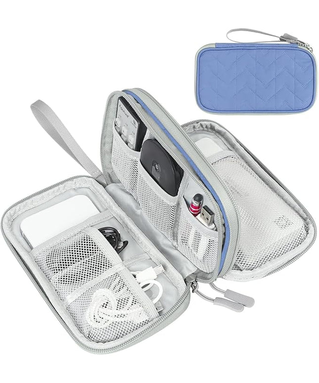 FYY Travel Cable Organizer Pouch Electronic Accessories Carry Case Portable Waterproof Double Layers All-in-One Storage Bag for Cord, Charger, Phone, Pattern Blue
