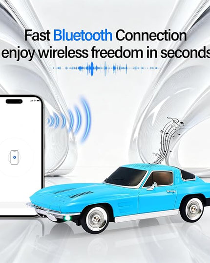 Retro American Style car Bluetooth Speaker, Portable Wireless Outdoor Speaker, TWS Stereo, Support USB/TF/AUX, Party Bluetooth Speaker with Microphone,Classic car Gifts for Men(Blue)