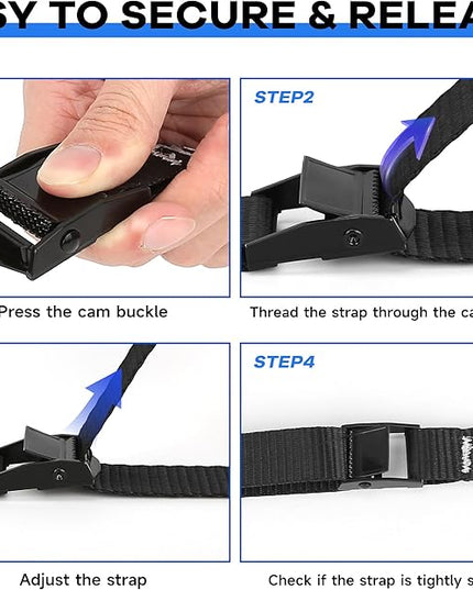 Lashing Straps, 4ft x 1 Inch Wide Cinch Strap with Buckles Adjustable Cam Straps, 1763lbs Heavy Duty Quick Pull Release Utility Nylon Black Cargo Tie Down Straps for Kayak Trucks Trailer Box, 12 Pack