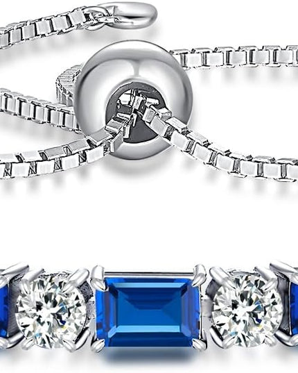 Birthstone Tennis Bracelets for Women White Gold Sterling Silver Gemstone Bracelets Adjustable Chain 6-9 Inchs Jewelry Anniversary Birthday Gifts for Women Mom Wife Her