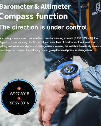 Military Grade Tactical Smart Watch for Men,1.75" Large Crystal Clear HD AMOLED Touchscreen Smartwatches for Android iOS,Fitness Tracker with 110+Sport Modes/Heart Rate/Sleep Monitor (Black)