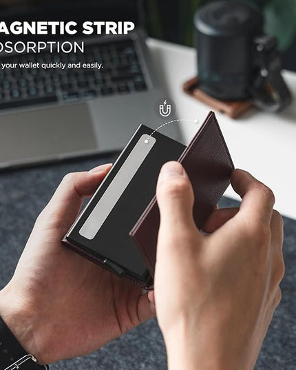 VULKIT Pop up Card Wallet Minimalist Cash Wallets RFID Blocking Leather Smart Credit Card Holder with ID window for Men