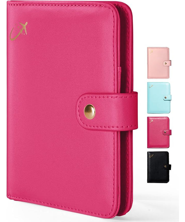 Forvencer Passport Holder with Money Pocket, RFID Blocking Passport Wallet Cover for Travel, Premium Card Case, Waterproof Travel Accessories for Women Men, Hot Pink