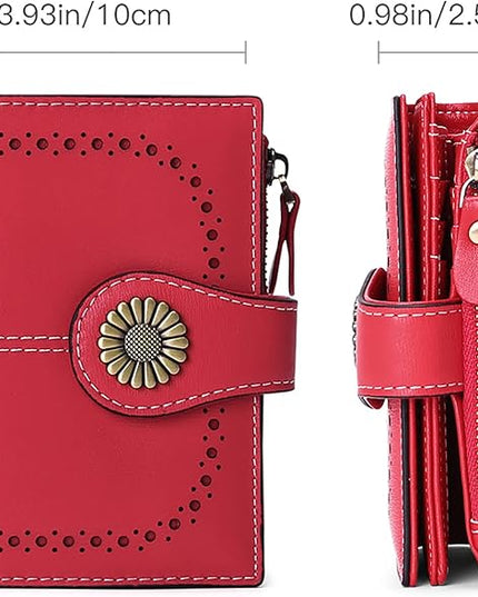 SENDEFN Small Womens Wallet Leather Bifold Card Holder RFID Blocking with Zipper Coin Pocket