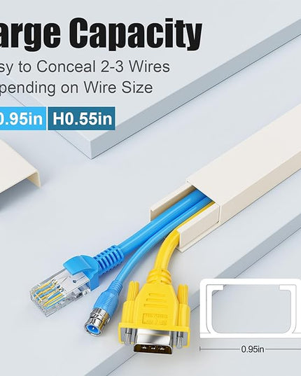 Yecaye Cord Hider, 113in Medium Cord Covers for Wires on Wall, Cord Organizer for 2-3 Wires, Easy Install Cable Management Kit, TV Cable Hider for Home Office, W0.95in H0.55in, Beige