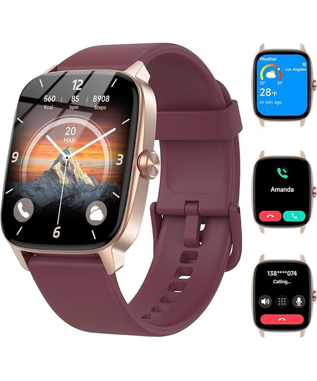 Smart Watches for Women Men with Bluetooth Call & AI Voice, 1.85" HD Fitness Tracker with Heart Rate SpO2 Sleep Monitor, 100+ Sports Modes,Mini Games, IP68 Waterproof Smartwatch for Android iOS Phones