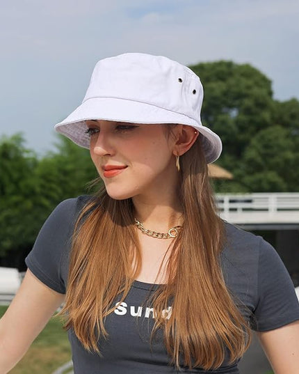 kozinu Washed Cotton Bucket Hats Packable Summer Outdoor Cap Travel Beach Sun Hat Plain Colors for Men Women