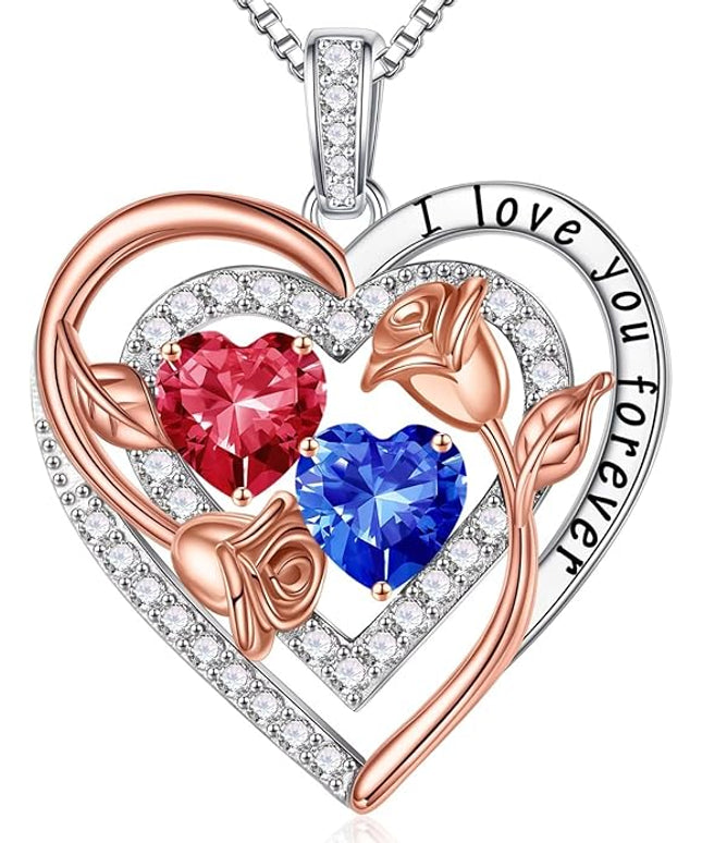 Iefil Christmas Gifts for Women - Sterling Silver Birthstone Necklace Anniversary Birthday Gifts for Her Wife Mom Daughter