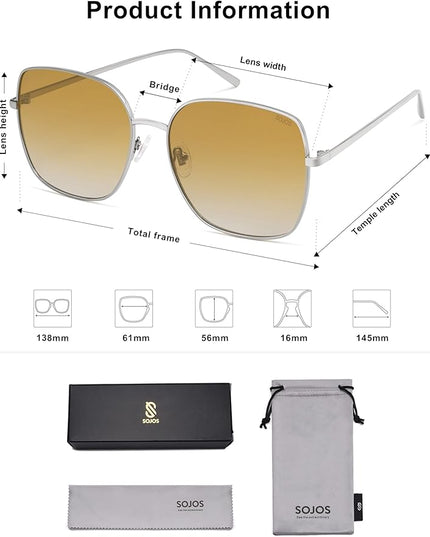 SOJOS Trendy Oversized Square Metal Frame Sunglasses for Women Men Retro Big Flat Lens UV Protection Sunglasses SJ1146