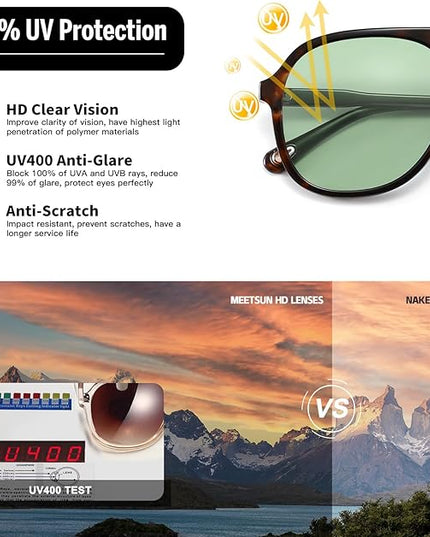 MEETSUN Retro Oversized Aviator Sunglasses for Women Men Trendy 70s 80s Vintage Square Aviators 3 Pack UV400