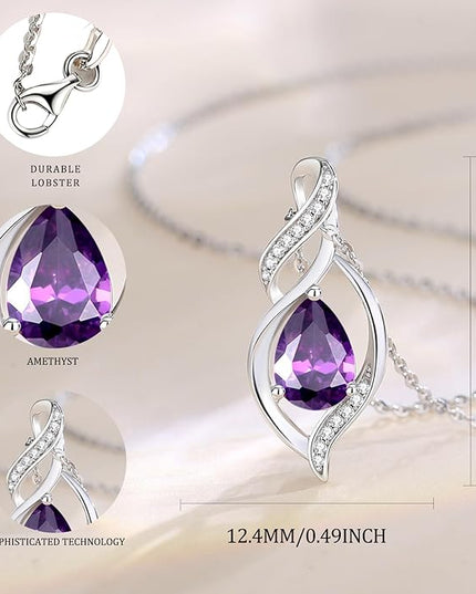 FANCIME Birthstone Necklace for Women Teardrop Necklace S925 Sterling Silver Infinity Love Birthday Gifts for Mom Women Girls, 16"+2" Inches