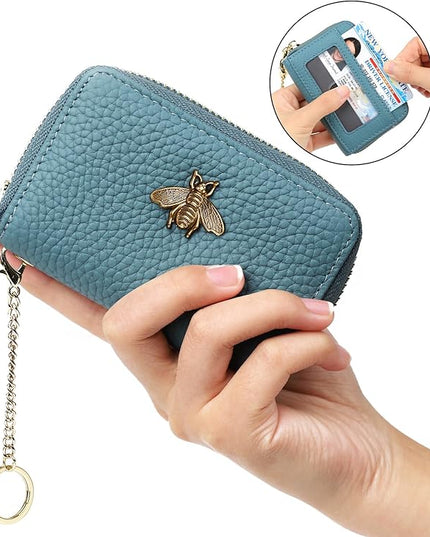 imeetu RFID Credit Card Holder, Small Leather Zipper Card Case Wallet for Women