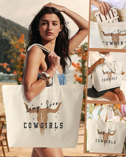 Large Tote Bag for Women - Canvas Tote Bag with Zipper Aesthetic Reusable Shoulder Bag for Gym, Travel, Work