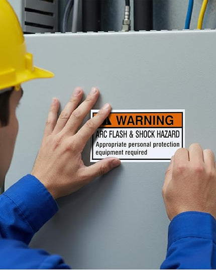 100 Pcs Warning Arc Flash and Shock Hazard Label - 2 x 4 Black & Orange Electrical Safety Warning Decal High Performance Polyester Safety Sticker Signs for the Workplace
