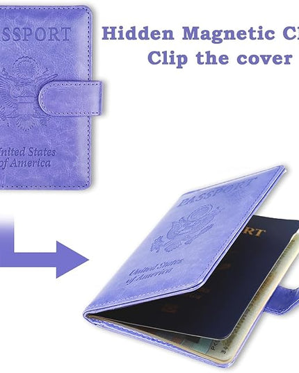 Sizobi Passport Holder for Travel, RFID Passport Cover Wallet for Women Men, Leather Passport Book Card Holder Case for International Travel Must Haves Accessories,Cruise Ship Essentials Gifts, Purple