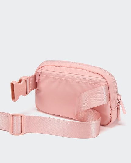 Pander Two Way Zipper Fanny Pack Nylon Everywhere Belt Bag for Women, Water Repellent Waist Packs, Crossbody Bags with Adjustable Strap (Mono Pink).