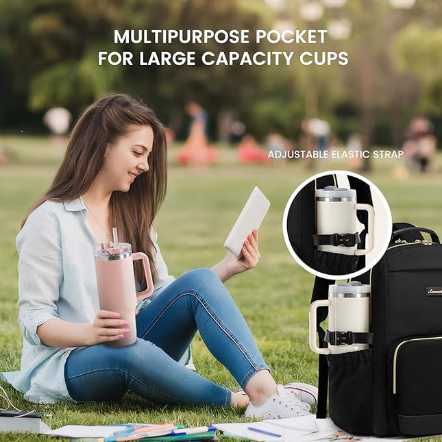 LOVEVOOK Laptop Backpack for Women with Pouch Pocket for Large Capacity Cup,18 Inch Laptop Computer Bag Travel Backpack Purse,Waterproof Work Business Backpack College Teacher Bags,Black