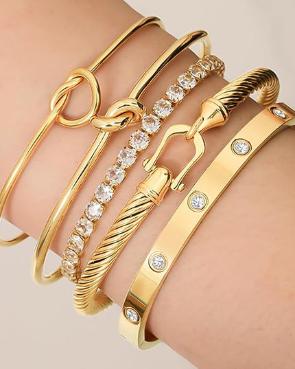 18 K Gold Plated Love Bangle Bracelet Stack Cuff Jewelry for Women Jewelry Set for Women Gift with Box