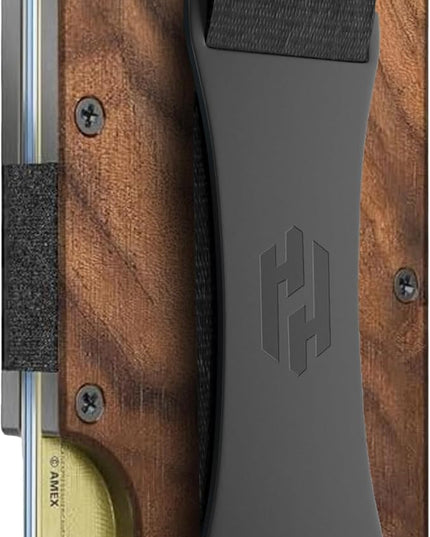 Hayvenhurst Wallet For Men - Reinvented Design Men's Wallet - Slim, Minimalistic & Seamless, Blocks RFID Scanners with a Cash Strap (Walnut Wood)