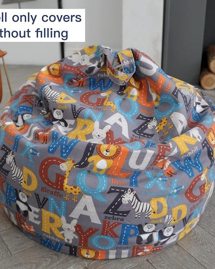YuppieLife Kids Animal Storage Bean Bag Cover (No Filling) Extra Large stuff'n Sit|Toy Organizer|Carrying Handle|Available for Kids and Teenager|Cuddle Chair（27“,Letter）