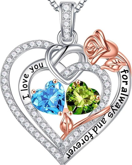 Iefil Christmas Gifts for Wife Women - 925 Sterling Silver Double Birthstone Necklace, Anniversary Birthday Gifts for Women, Jewelry Gift for Wife Girlfriend Mom Her