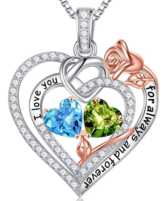 Iefil Christmas Gifts for Wife Women - 925 Sterling Silver Double Birthstone Necklace, Anniversary Birthday Gifts for Women, Jewelry Gift for Wife Girlfriend Mom Her