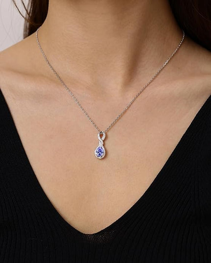 FANCIME Infinity Embrace Birthstone Necklaces for Women Fine Jewelry Sterling Silver Dainty Infinity Pendant Anniversary Birthday Christmas Gifts for Her Wife Mom Daughter
