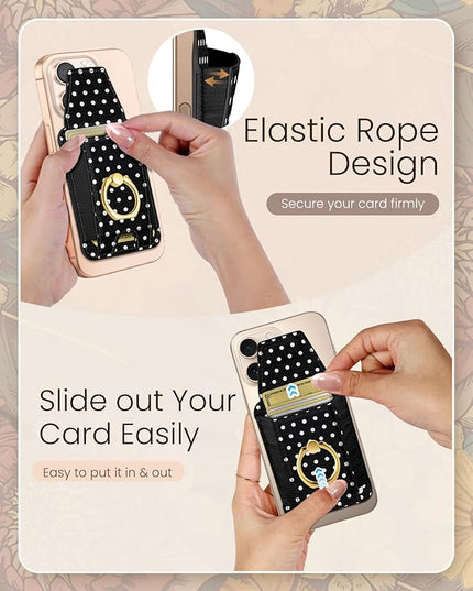Shorogyt Compatible with Magsafe Wallet with Ring Grip Magnetic Card Holder - Cute Phone Wallets with Stand for iPhone 17/16/15/14/13/12 Series for Women Girls Polka Dot Design, Fit 7 Cards