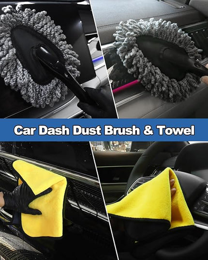 NIKCOSMK Windshield Cleaner Tool, 14Pcs Car Cleaning Kit - Car Interior Detailing Kit with Extendable Handle, Cleaning Gel & Microfiber Pads, All-in-One Inside Car Cleaning Supplies for Women Men