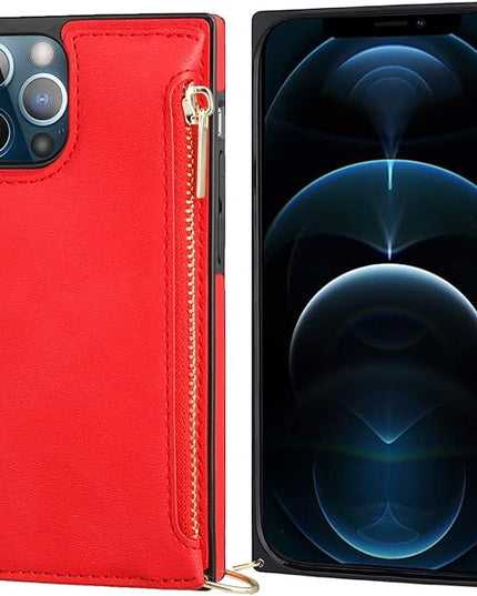 Bocasal Crossbody Wallet Case for iPhone 12 Pro Max with Card Holder,Zipper Card Slot Protector Shockproof Purse Cover with Removable Cross Body Strap 6.7 Inch(Red)