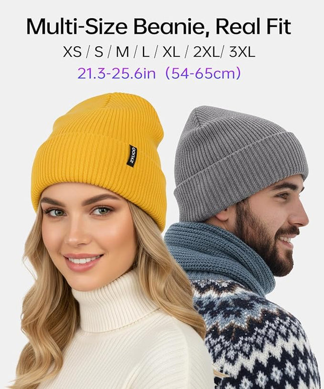 Zylioo Oversize Beanie Hats, XXL Big Size Ribbed Knit Cuffed Winter Hat for Cold Weather, Warm Skull Watch Cap