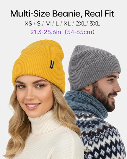 Zylioo Oversize Beanie Hats, XXL Big Size Ribbed Knit Cuffed Winter Hat for Cold Weather, Warm Skull Watch Cap